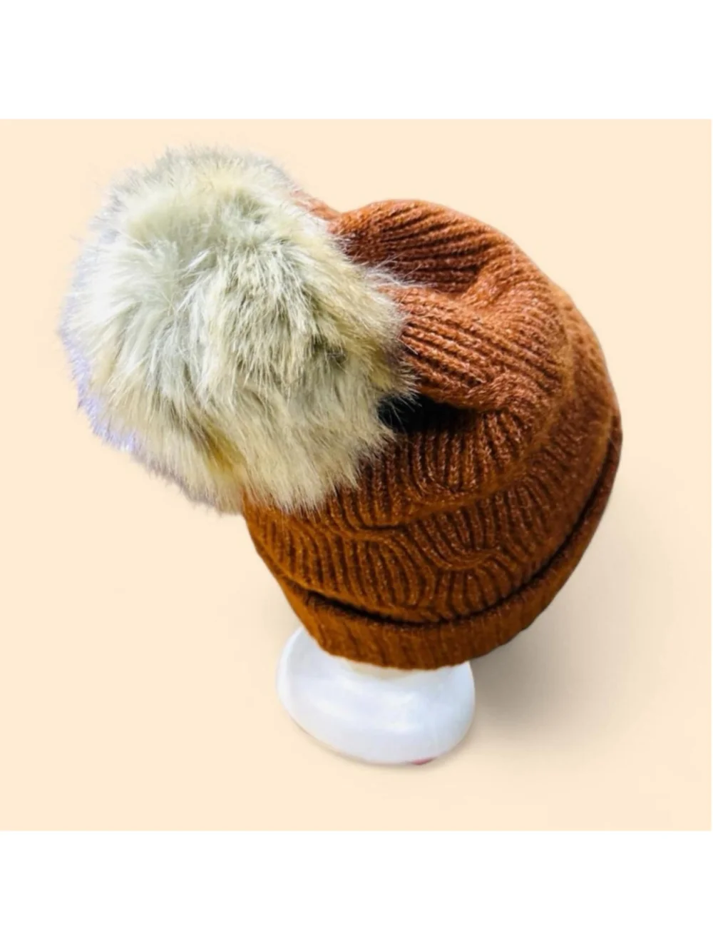 CC & Time and Tru Cable Knit Beanie Bundle Faux Fur Pom Hats Brown Gray OS